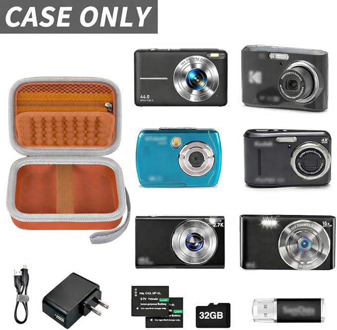Digital Camera Case for CAMKORY/for Kodak Pixpro/for VAHOIALD/for Sony DSCW800 830/ for Canon PowerShot 180 190. Kids Vlogging Cameras Storage Holder for Accessories (Box Only)-Brown
