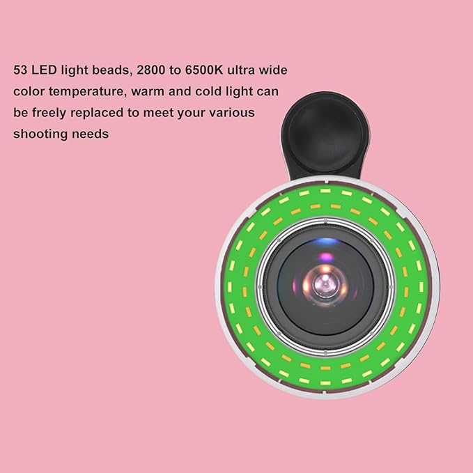 15X 2800 to 6500K Phone Macro Lens Mobile Phone Light Lens Phone Clip On Macro Lens Phone Camera Loop Light with Fill Light for Recording (Black)