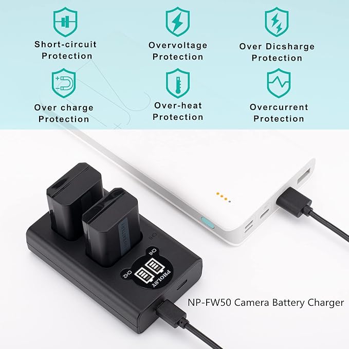 NP-FW50 Battery Charger with Smart LED Display Dual Charger/Rapid USB Camera Battery Charger Compatible with Sony BC-TRW Charger for NP-FW50 Battery Compatible with Sony Cameras