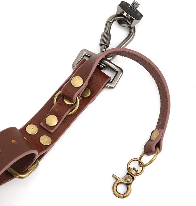 Qiilu Leather Camera Strap Adjustable Dual Leather Rivet Double Shoulder Digital Camera Shoulder Strap Harness Accessory
