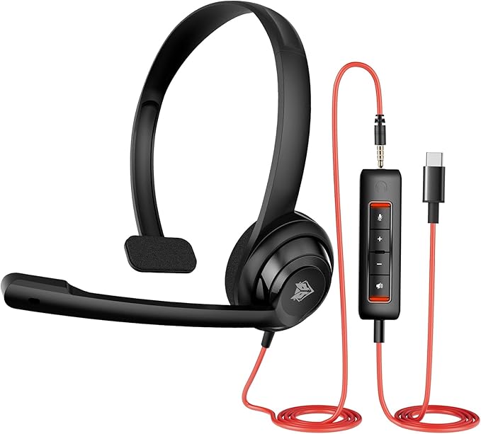NUBWO HW02 USB C/3.5 Headset with Microphone,Computer Headset with in-line Mute & Volume Control,Wired Headset for Laptop,Skype,Zoom,Call Center,Meetings,Webinar,Home, Black