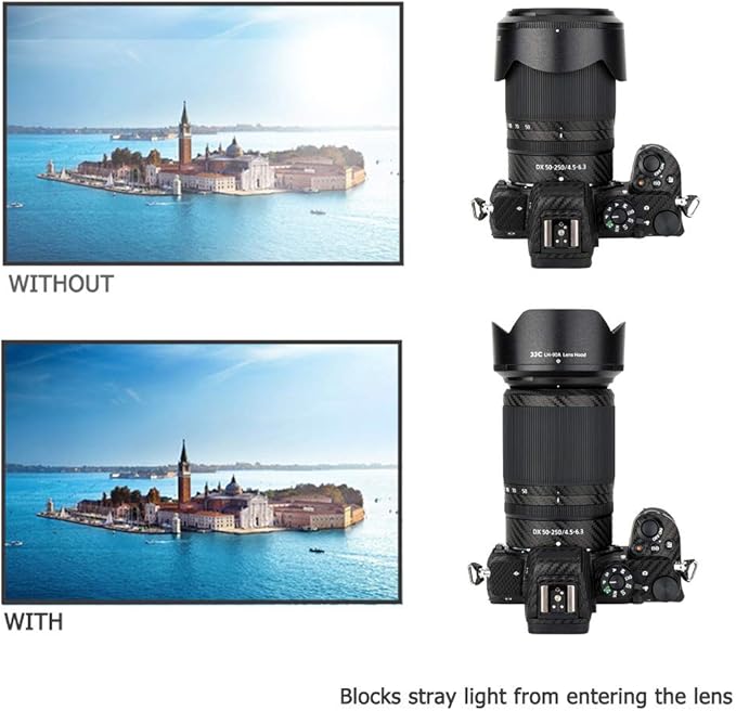 Reversible Lens Hood Shade for Nikon NIKKOR Z DX 50-250mm f/4.5-6.3 VR Lens and NIKKOR Z 50mm f/1.8 S Lens Replaces HB-90A HB-90 Lens Hood Available to Attach 62mm Filter & Lens Cap