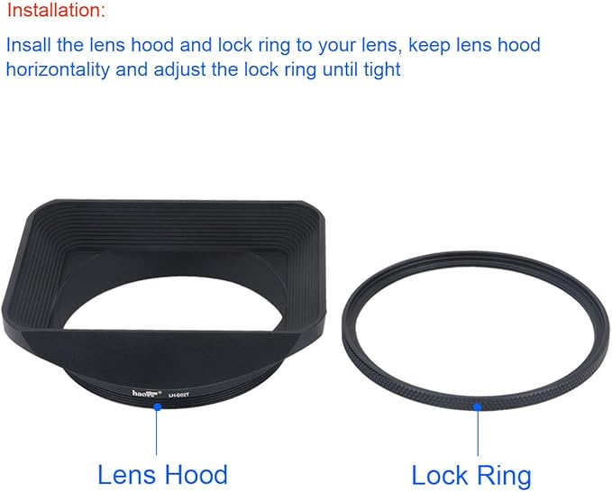 Haoge 62mm Square Metal Screw-in Mount Lens Hood Shade with Cap for 62mm Canon Nikon Sony Leica Leitz Carl Zeiss Voigtlander Nikkor Panasonic Fujifilm Olympus Lens and Other 62mm Filter Thread Lens