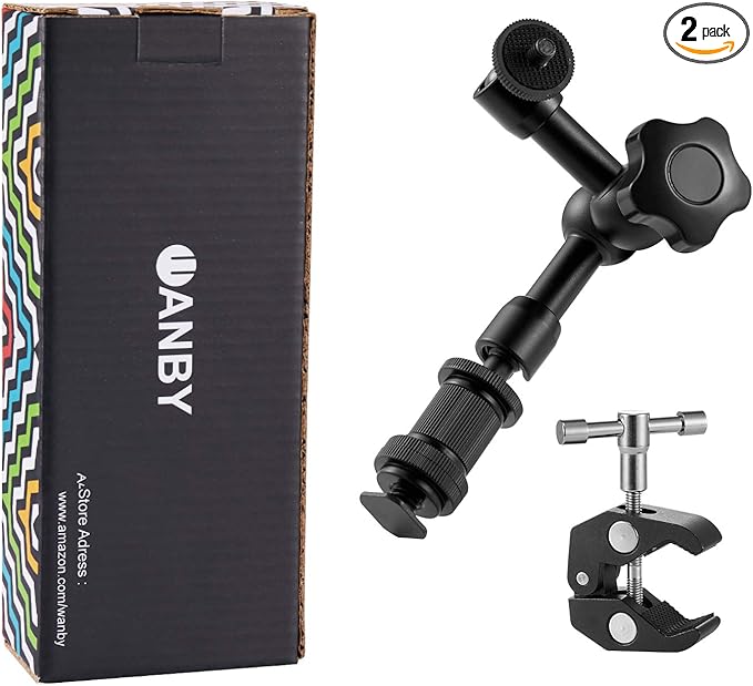 WANBY 7 Inch Articulating Magic Friction Arm & Large Adjustable Super Clamp Pliers Clip with 1/4" and 3/8" Thread for DSLR Camera Rig, LCD Monitor, LED Flash Lights (7'Arm & Clip)