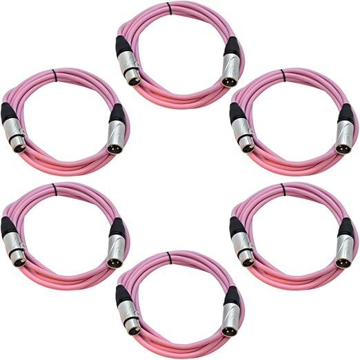 Seismic Audio - SAXLX-10Pink-6Pack - 6 Pack of 10 Foot Pink XLR Patch Cables Mic Cords - 3 Pin XLR Male to XLR Female Microphone Cables - 10'