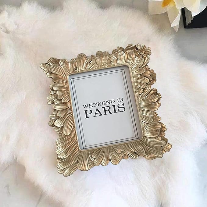 CISOO Vintage 4x4 Square Picture Frame Small Antique Photo Frame Table Top Display and Wall Hanging, Retro Home Decor, Ornate Photo Gallery Art (Pale Gold)
