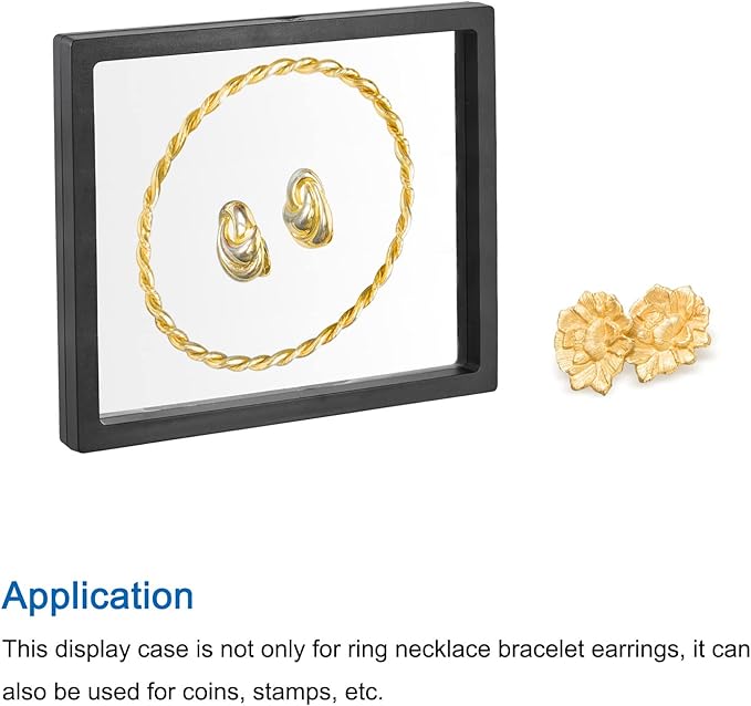 MECCANIXITY Floating Frame Display Holder Stand 3D Jewelry Display Box 7.09 x 7.09 x 0.79 inch Black for Ring Necklace Bracelet Earring Pack of 2