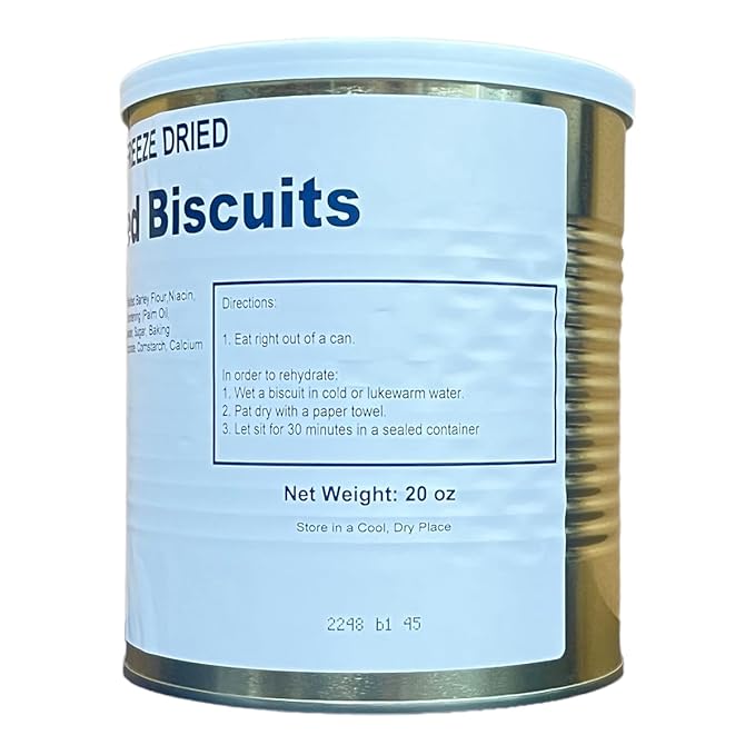 Military Surplus Freeze Dried Real Baked Biscuits – #10 Can – 25+ Year Shelf Life – Ready to Eat Emergency Food – Survival, Camping, Hiking, Hunting Meals – Long-Term Storage 10–12 Biscuits per Can Pack of 6