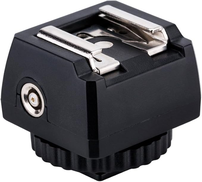 JJC Standard Hot Shoe Adapter with Extra PC sync Connection Port & 3.5mm Mini Phone Connection Port for Connecting Cameras to Additional Off-Camera Flash, Studio Light / Strobes or Other Accessories