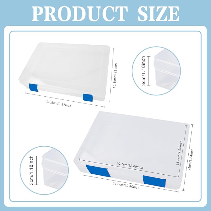 12 Pcs Clear A4 A5 File Box Document Plastic Storage Box with 48 Labels File Holder Organizer Paper Plastic Case Magazine Protector with Buckle Office School Supplies(Blue)