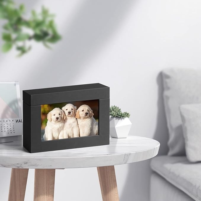 Aiuonenian Photo Storage Box 5x7, Photo Display Boxes for Tabletop, Picture Frame for Couple Photos, Wedding Gift Photo Box Black (2 pack)