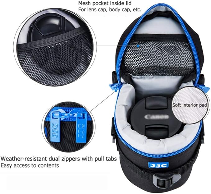 JJC Camera Lens Pouch Case for Canon RF 85mm EF-S 55-250mm EF 24-70mm Nikon Nikkor AF 70-300mm & More, Zipper Polyester Lens Protective Bag Interior Size 3.1x6.1”