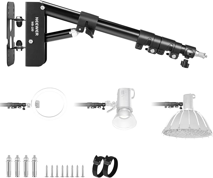 NEEWER Ring Light Wall Mount Boom Arm, 22"-46"/55-116cm 180° Swivel Triangle Light Wall Mounting for Photography Strobe Monolight Softbox Umbrella Reflector, Aluminum Alloy, 6.6lb/3kg Capacity, WB-100