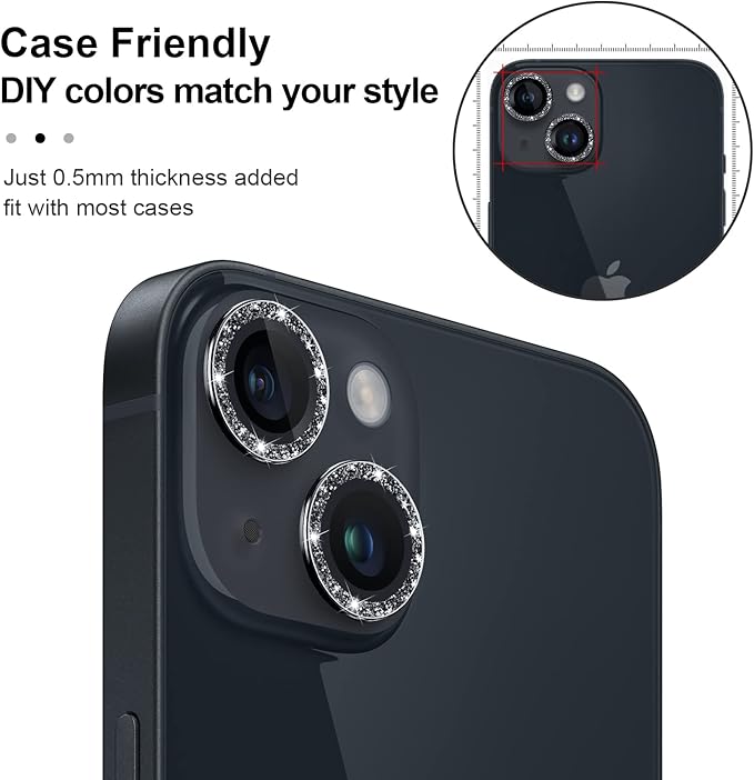Jeluse 2X2 Pack Camera Lens Protector for iphone 14 Plus for iphone 14, 9H Tempered Glass Screen Protector Cover [Alignment Kit Eazy installation] Metal Individual Ring