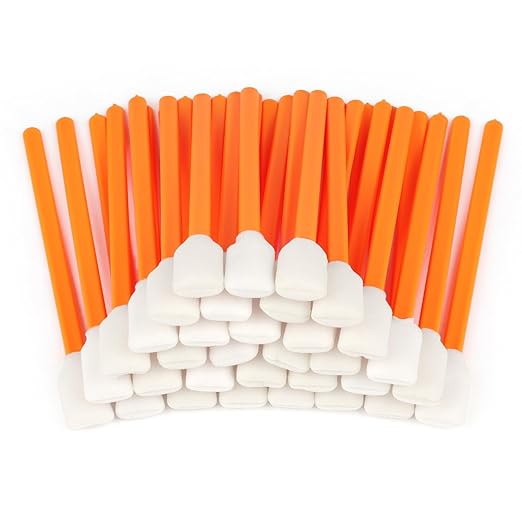 100 Pieces Foam Cleaning Swabs，5.11" Foam Tips Sponge Sticks for Lab, Dust-Free Cleaning Sponge Tip Swabs for Printer Heads, Scanners, Camera Lenses and Cleaning Guns - Orange