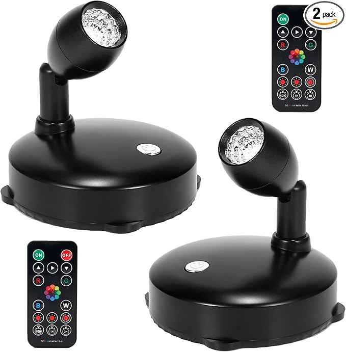Cordless Spotlight Battery Operated, RGB Accent Lights with Remote, Dimmable Spot Light for Indoor Plant Tree, Stick Up Lighting for Picture Painting Dartboard Wall Decor Art Photo