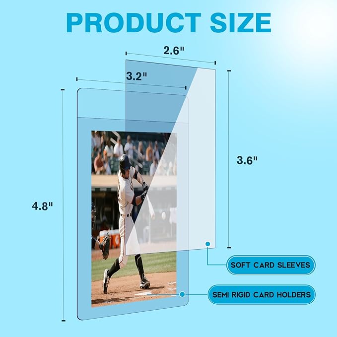 400ct Card Protectors - 200 Semi Rigid Card Sleeves and 200 Soft Sleeves, Semi Rigid Card Holder, Semi Rigid Baseball Cards Sleeves Protectors, Graded Trading Cards Sleeve