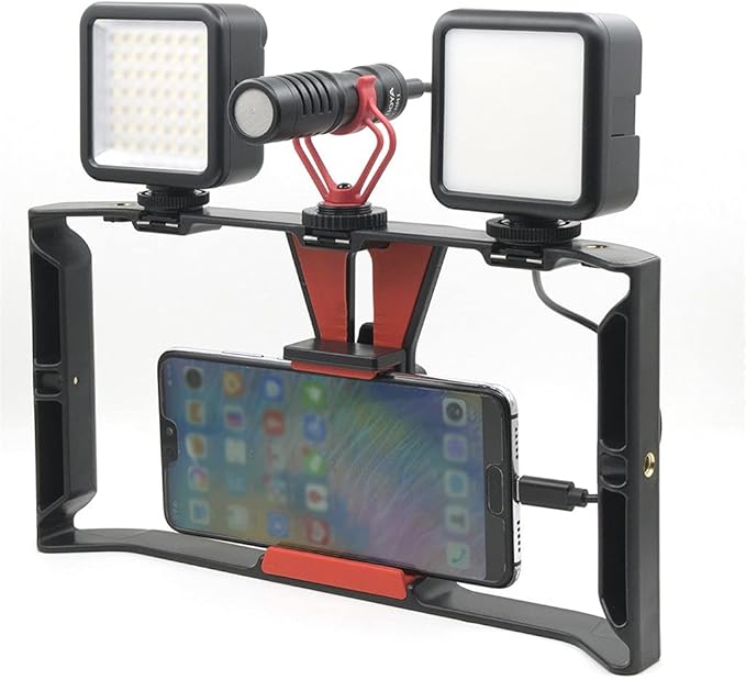 Adjustable Handheld Phone Stabilizer Smartphone Video Rig Filmmaking Case with 1/4" Screw Cold Shoe Mount Tripod (Color : B) (A)