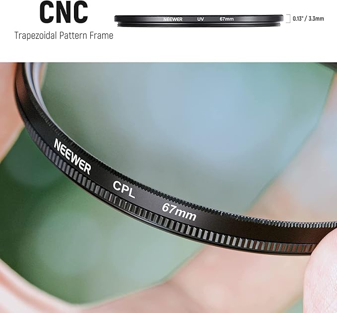 NEEWER 67mm Lens Filter Kit: UV, CPL, FLD, ND2, ND4, ND8, Lens Hood and Lens Cap Compatible with Canon Nikon Sony Panasonic DSLR Cameras with 67mm Lens