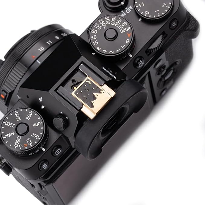 Camera Metal Hot Shoe Cover Protector for Fuji X100VI X100V X-M5 X-E5 X-T4 X-T3 XPRO3 XPRO2 X-Half for Nikon ZF Z5 Z6 Z6II (Starlit Sky Brass Cover)