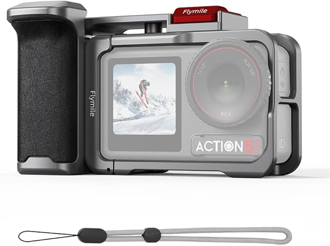 Handle Grip Kit for DJI Action 5 Pro, with Action 5 Pro Cage, Street Photography Quick Release Holder Mount, Shutter Button, Cold Shoe, 1/4 Threaded Hole for Tripod Selfie Stick