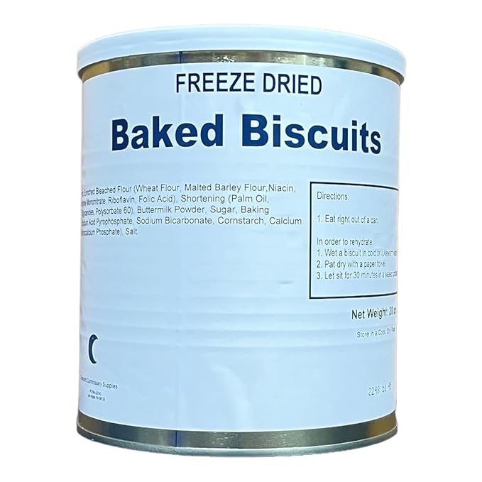 Military Surplus Freeze Dried Real Baked Biscuits – #10 Can – 25+ Year Shelf Life – Ready to Eat Emergency Food – Survival, Camping, Hiking, Hunting Meals – Long-Term Storage 10–12 Biscuits per Can Pack of 6