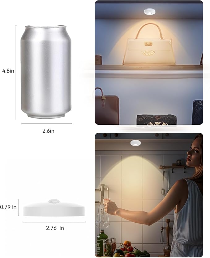 Rechargeable RGB Puck Lights with Remote Control, 1500mAh Battery Operated Push Lights, Dimmable & Timer Under Cabinet Lighting for Closet, Bedroom, Kitchen White 12Pcs
