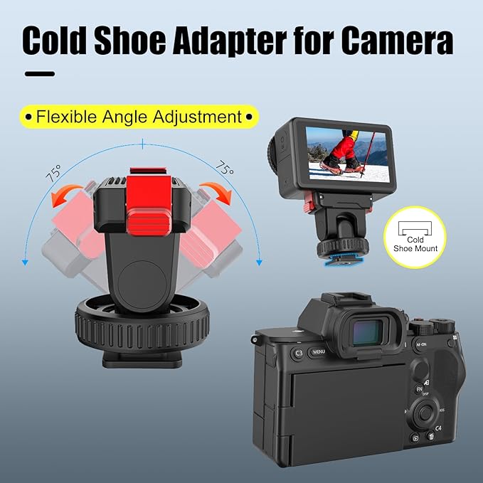 Cold Shoe Adapter Magnetic Quick Mount Compatible for DJI Osmo 360, Tripod Mount with 1/4" Screw Compatible for DJI Action 5 Pro/4/3 Action Camera DSLR Photography Accessories, 150°Tilt Adjustable