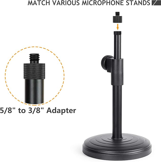 Mic Stand Adapter 5/8 Female to 3/8 Male Screw Adapter Thread for Microphone Stand Mount to Camera Tripod Adapter 2 Pack