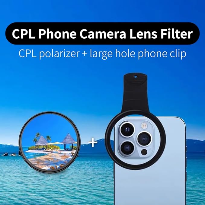 52mm Clip-on CPL Phone Camera Lens Filter, Universal Phone Lens Filter Kit, CPL Filter Compatible with iPhoneSamsung/Android Smartphones(Size:52mm)