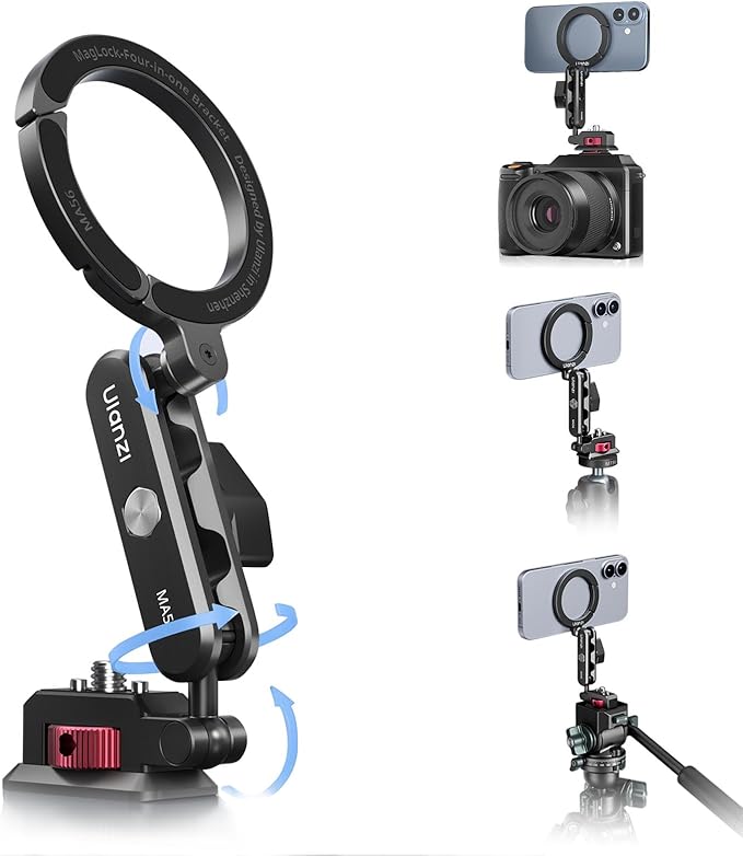 ULANZI Aluminum Magnetic Phone Tripod Mount, MA56 Camera Phone Mount w 1/4'' Screw & Thread Uka Arca Base, Adjustable Phone Holder for Monitoring Tripods Stabilizer for iPhone 17/16/15/14/13 Series