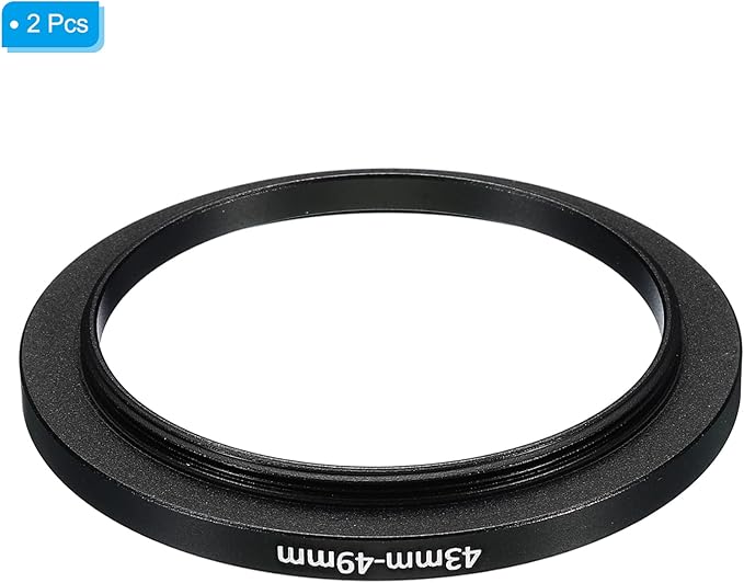 PATIKIL 43mm-49mm Metal Step Up Ring, 2 Pack Camera Lens Filter Adapter Ring Aluminum Filter Adapter Ring for Camera Lenses Hood, Black