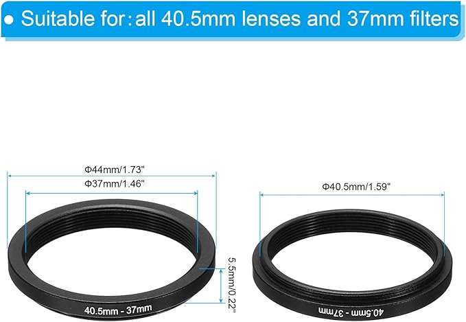 PATIKIL 40.5mm-37mm Metal Step Down Ring, Camera Lens Filter Adapter Ring Aluminum Filter Adapter Ring for Camera Lenses Hood, Black