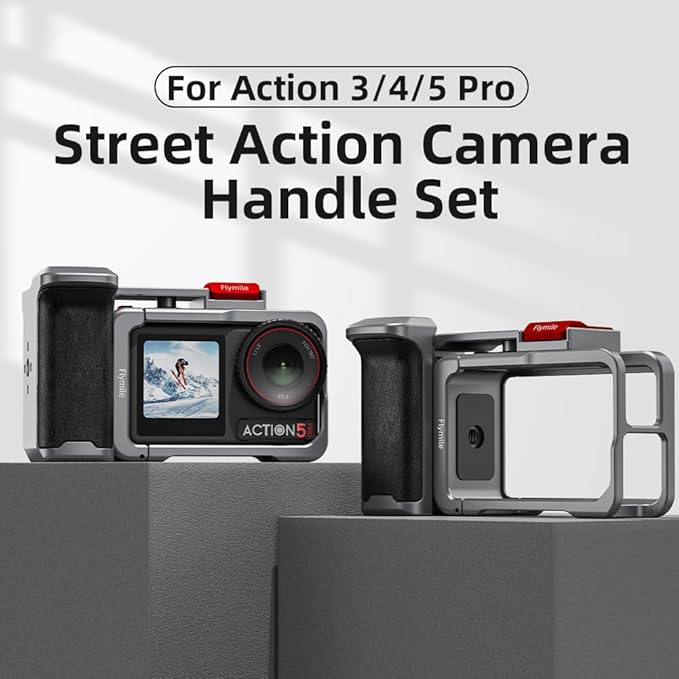 Handle Grip Kit for DJI Action 5 Pro, with Action 5 Pro Cage, Street Photography Quick Release Holder Mount, Shutter Button, Cold Shoe, 1/4 Threaded Hole for Tripod Selfie Stick
