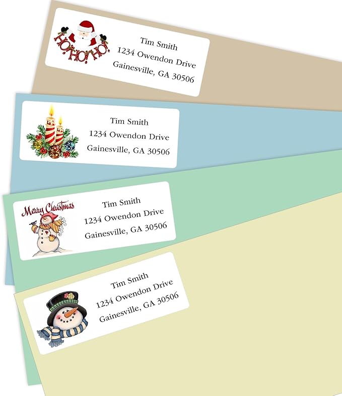 Address Labels Personalized Return Address Labels Christmas 2.6" x 1" Custom Mailing Label for Envelopes (30-1200) Customized Self Adhesive Stickers Printable Mail Envelope Adress Label, White