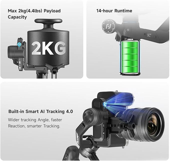 FeiyuTech SCORP Mini 3 Pro Kit 3-Axis Camera Stabilizer,Built-in AI Track,All in One Handheld Gimbal for Mirrorless, Pocket Camera,Action Camera, Phone, 2KG Payload