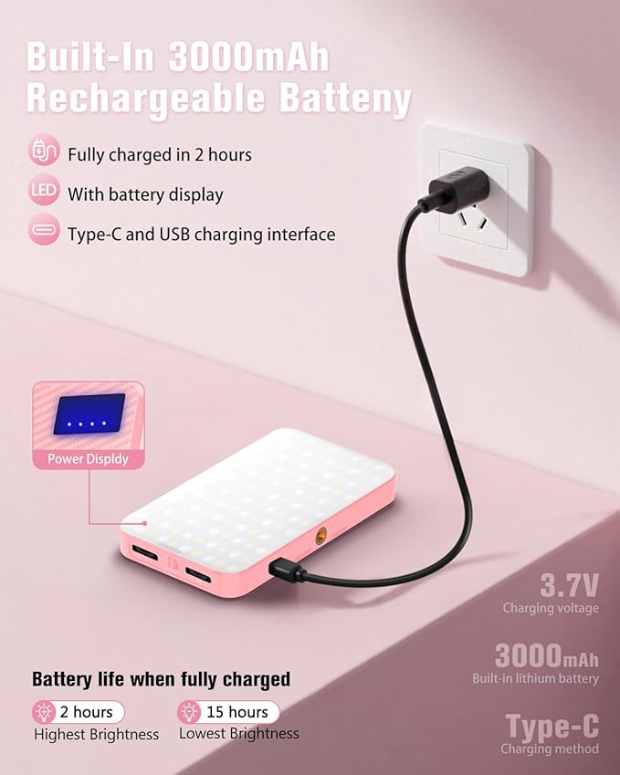 168 LED Selfie Light for iPhone, Phone Light, 3000mah Rechargeable Picture Light Clip Portable Lights for Phone, Camera, Laptop, iPad, 3 Lights Modes for Makeup, Video Conference, TikTok, Vlog (Pink)