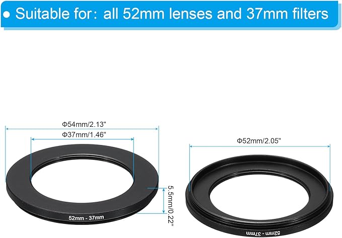 PATIKIL 52mm-37mm Metal Step Down Ring, Camera Lens Filter Adapter Ring Aluminum Filter Adapter Ring for Camera Lenses Hood, Black