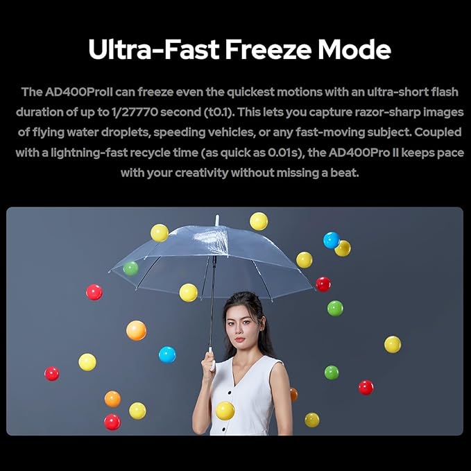 Godox AD400 Pro II AD400Pro II 400Ws Flash, GN72, 30W Bi-Color Modeling Lamp, 460 Full Power Flash, 0.01-1s Recycle Time, 1/8000 HSS, Freeze Mode, Strobe Light for Canon, Sony, Nikon, Fuji etc