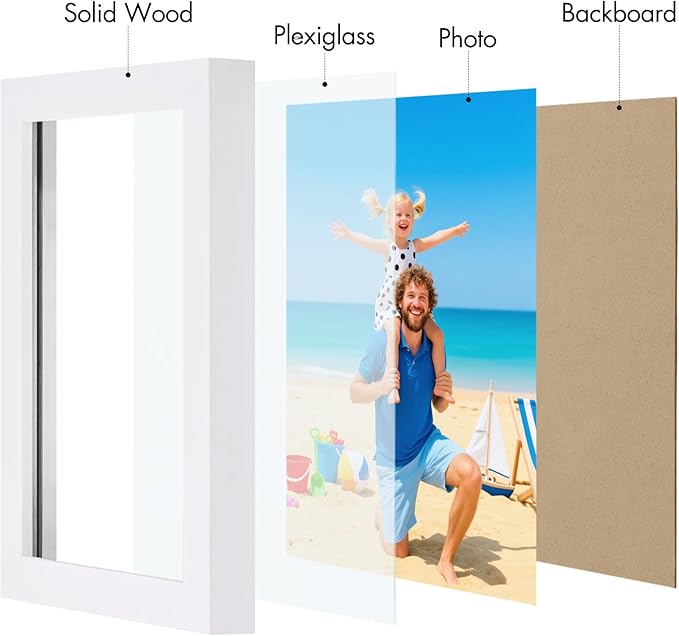 Vittanly 5x7 Picture Frame, Made of Solid Wood and Shatterproof Plexiglass, Wooden Photo Frame for Wall Mounting or Tabletop Display, Picture Frame for Home Decor with Stand, White, 1 Pack
