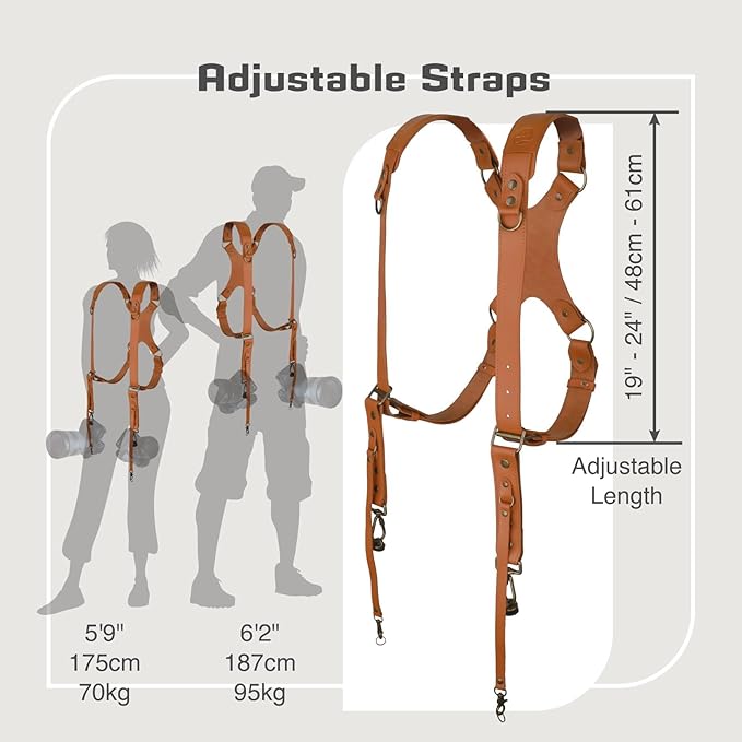 Leather Dual Camera Harness Strap for Photographers,Adjustable Shoulder Crossbody Padded Harness for DSLR SLR