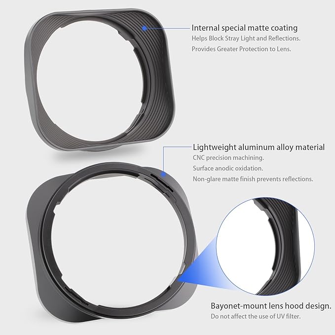 Haoge LH-X13 Bayonet Square Metal Lens Hood for Fujifilm XF 18-55mm F2.8-4.0 R LM OIS Lens on Fuji Fujinon X-Pro2 X-Pro3 X-T5 X-T4 X-T30 X-T20 X-E4 X-S20 X-A20 X-E3 X-H1