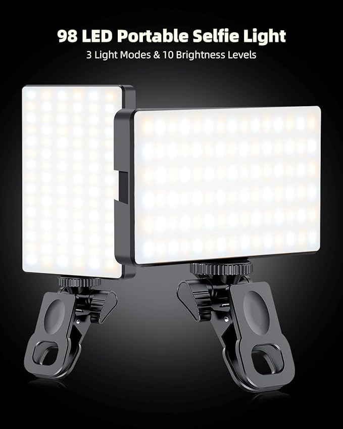 Selfie Ring Light Kit with Tripod - 98 LED Portable Lighting for Video Conferencing, Streaming, Makeup, Includes Phone Clip & Webcam Adapter, 3 Modes, CRI 97+ for iPhone, Laptop, TikTok (Black)