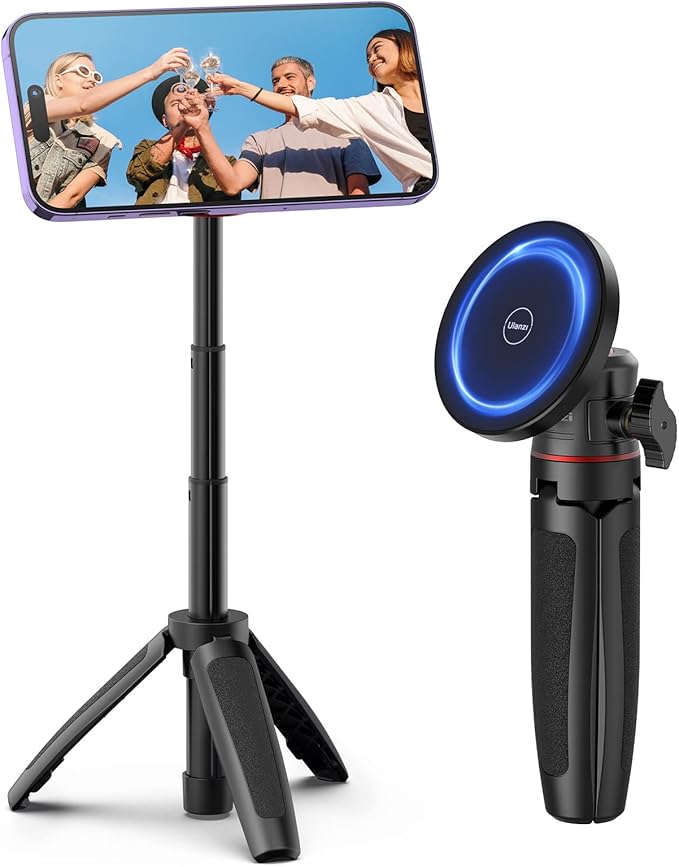 ULANZI Magnetic Cell Phone Tripod Compatible with MagSafe, Mini Extendable Selfie Stick 360° Ball Head Tripod Stand Handle Grip for iPhone 17 16 15 14 13 12