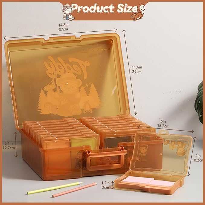 Photo Storage Box 4" x 6" Cases With Handle - 16 Inner Keeper (Brown-Camping style pattern)