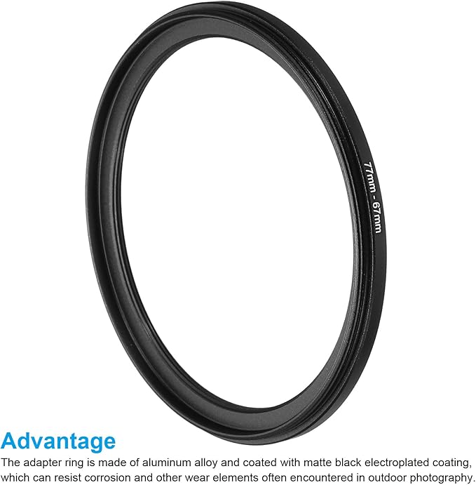PATIKIL 77mm-67mm Metal Step Down Ring, Camera Lens Filter Adapter Ring Aluminum Filter Adapter Ring for Camera Lenses Hood, Black