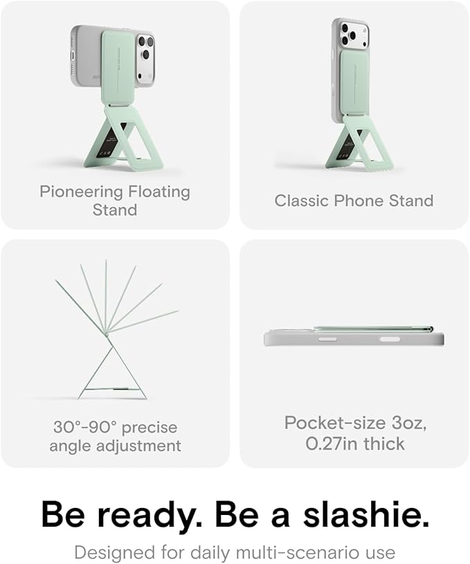 MOFT Phone Tripod Stand Selfie Stick for iPhone, Multi-Angles iPhone Stand, Lightweight & Portable Phone Holder, Strong Magnets, MOVAS Vegan Leather, Travel Essentials, Peppermint (Without Card Slot)