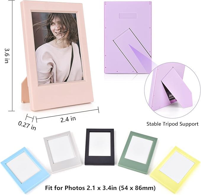 HIYQIN 7 Packs 2x3 Mini Photo Frame for Instax Mini EVO/12/11/Liplay/SE/Link 3/41/40/99/90/7+ Camera Film, Desk Stand Up Small Picture Frame with Clear Protective Film, 3-in Films Frame - Colorful