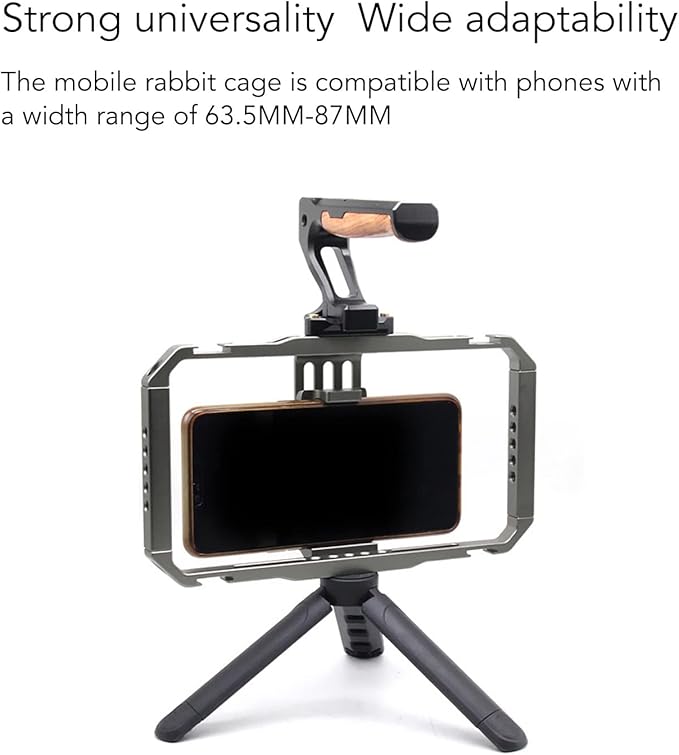 Smartphone Video Rig Camera Cage, Handheld Phone Video Stabilizer with Dual Handles, Aluminum Alloy Vlogging Cage with Cold Shoe Mounts for Phones 2.5-3.4in Wide