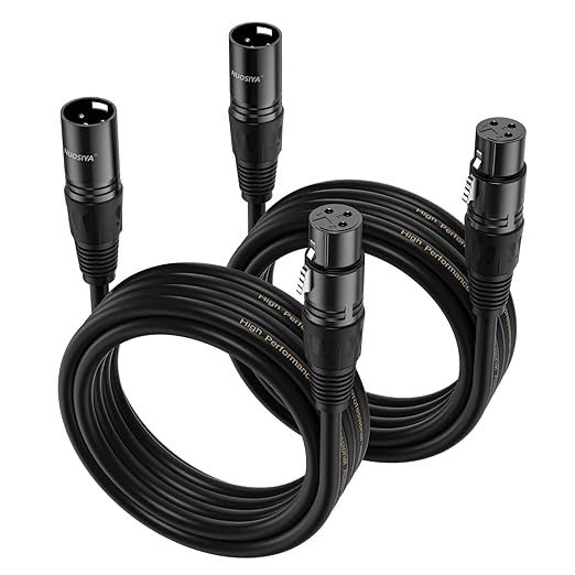 XLR Cable 20 Ft 2 Packs,Microphone Cables,Premium Balanced Microphone Mic Speaker Cable with 3-Pin XLR Male to Female DMX Cable,Black